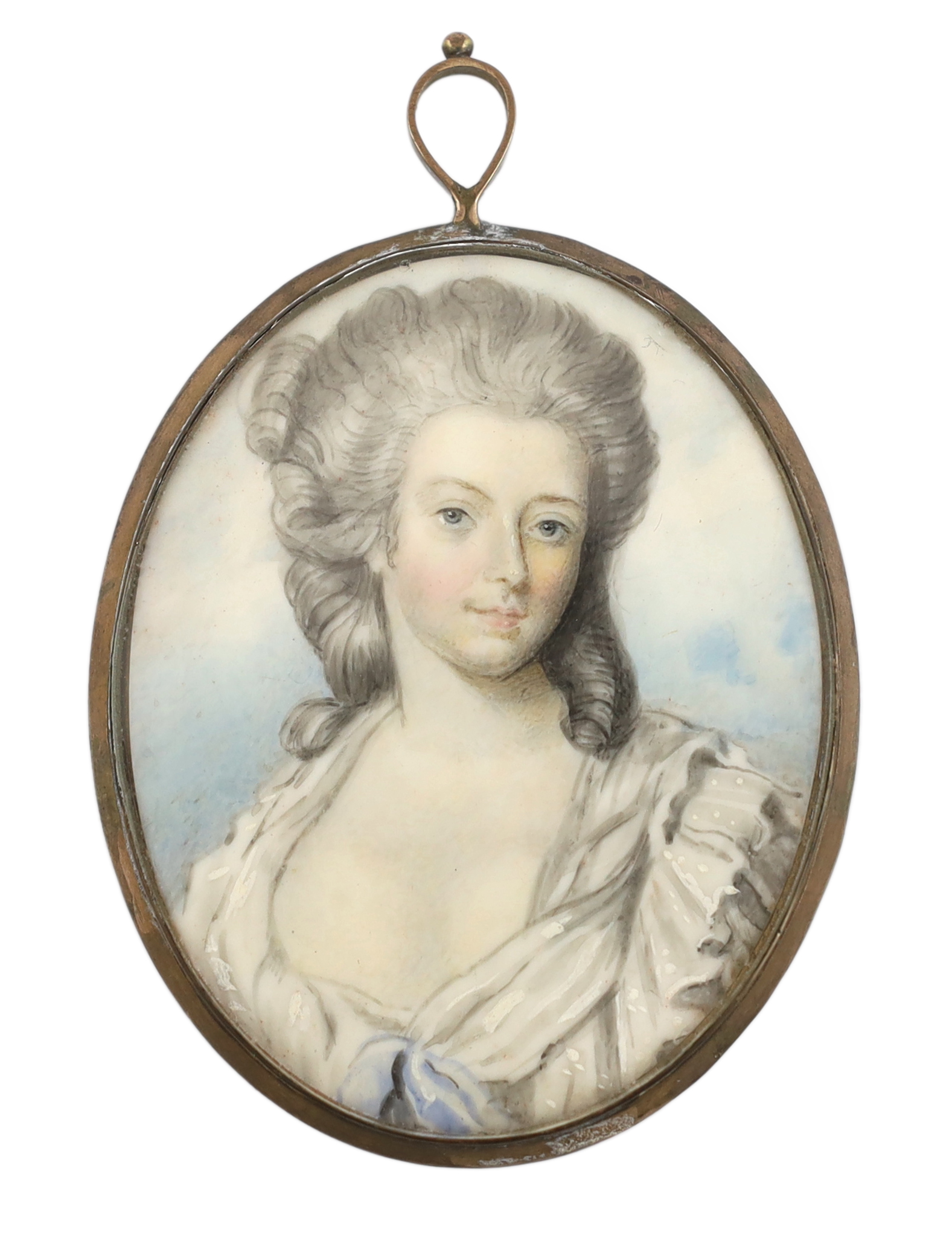 English School circa 1790, Portrait miniature of a lady, watercolour on ivory, 6.4 x 5.2cm. CITES Submission reference 8PWTN3WD
